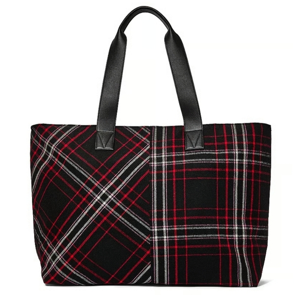 Victoria's Secret Black and Red Plaid Tote - Picture 3 of 8